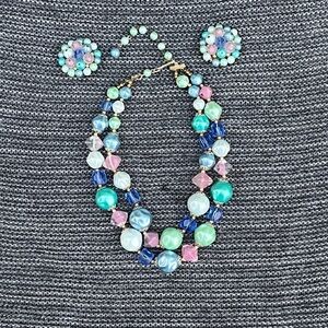 Vintage 1950’s Bead and Bauble Necklace and Clip-on Earring Set